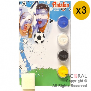 MAQUILLAJE ARTISTICO AZUL AMARILLO BLANCO Y NEGRO (BLISTER X 4 UNID - 8 GR) + ESPONJA (PACK X 3 BLIS